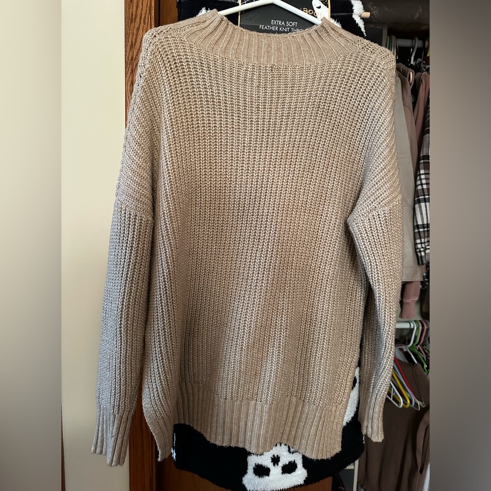 Tan Knit Side Slit Sweater - Picture 3 of 3